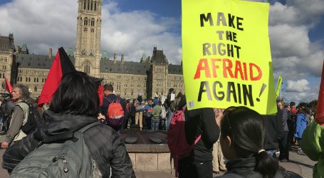 Anti-fascist protesters demonstrate against far-right group on Parliament Hill