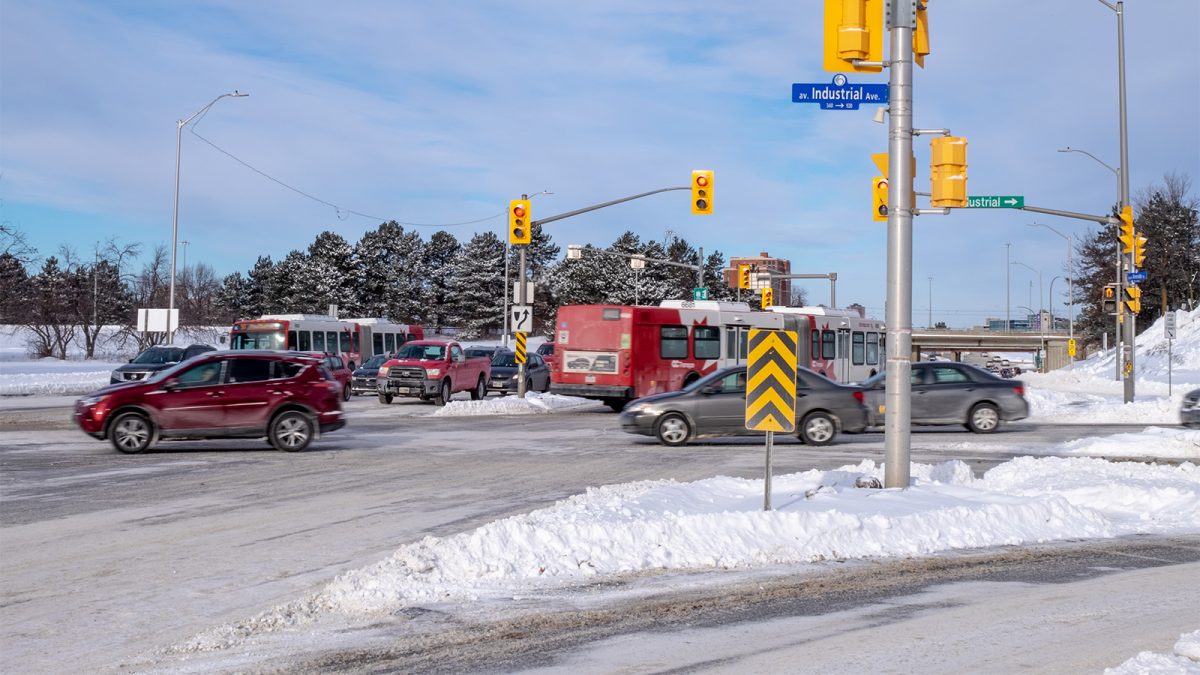 The busy intersection of Riverside dr. and Industrial ave.