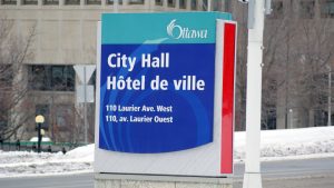 Ottawa City Hall sign pictured in winter