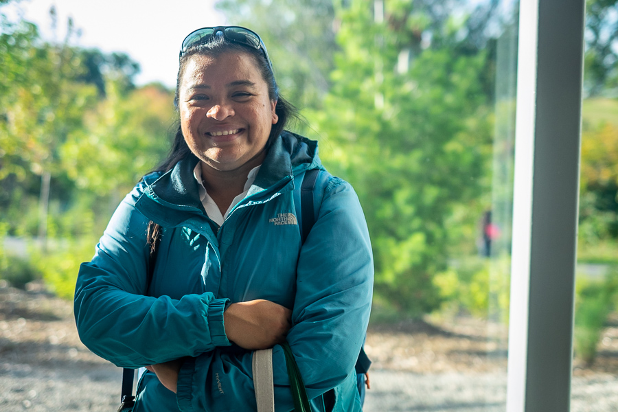 Maria Hernandez poses at an LRT station.