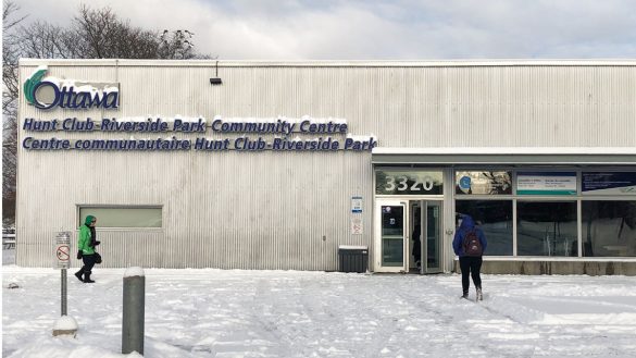 The exterior of the Hunt Club Riverside Park Community Centre is shown.