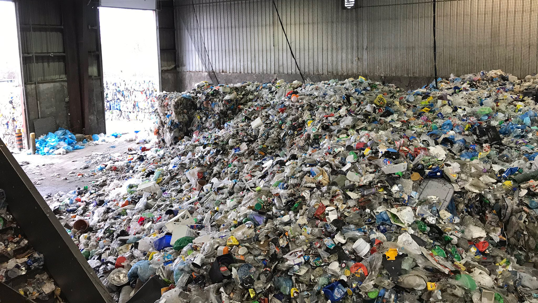 A pile of recycling at Cascades Recycling Facility here in Ottawa.