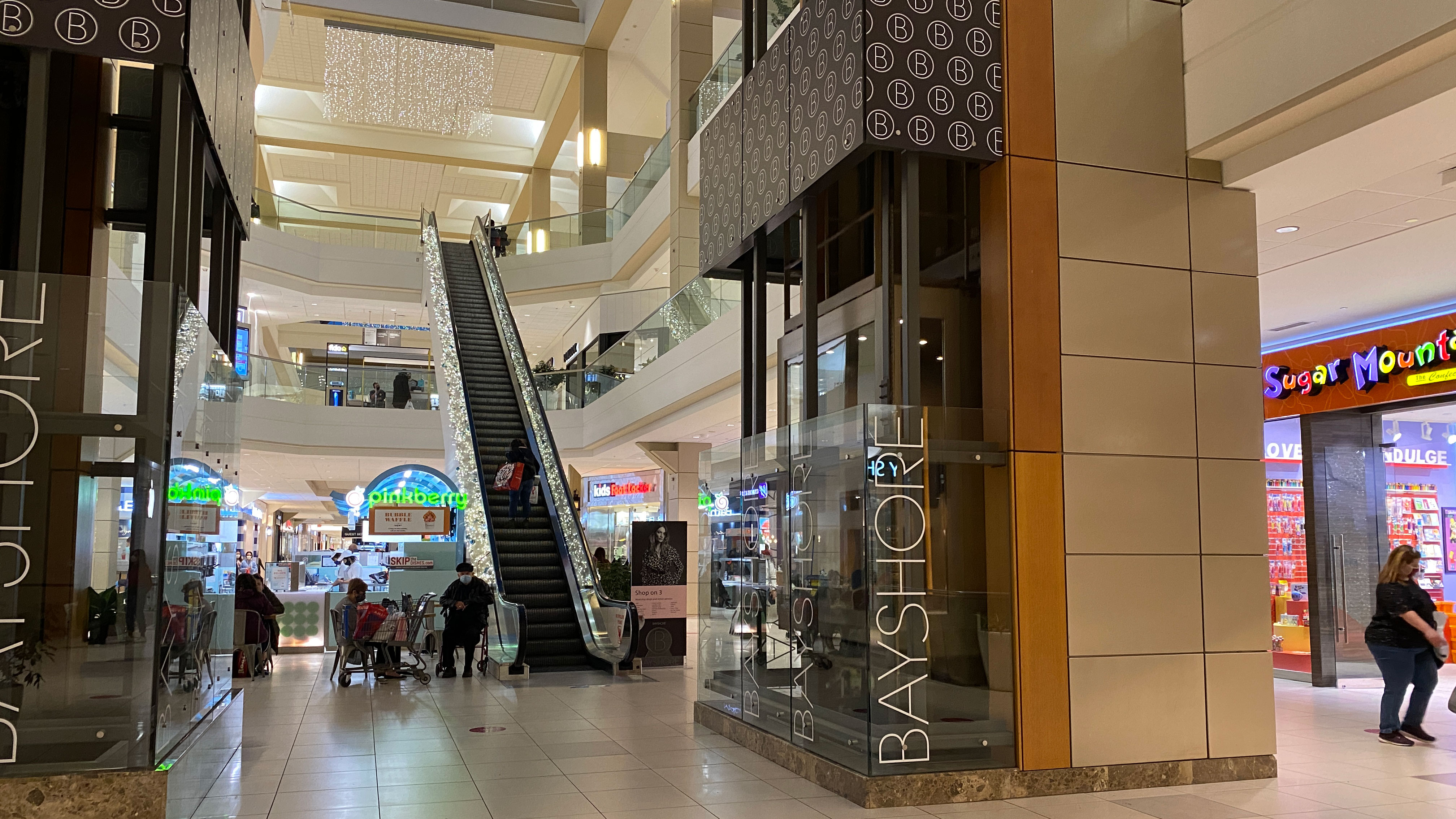 The escalator inside of the Bayshore Shopping Centre.