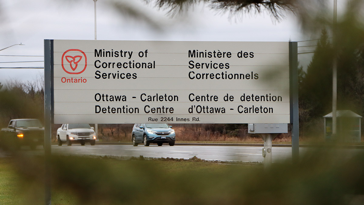 A sign that reads "Ministry of Correctional Service: Ottawa-Carleton Detention Centre".