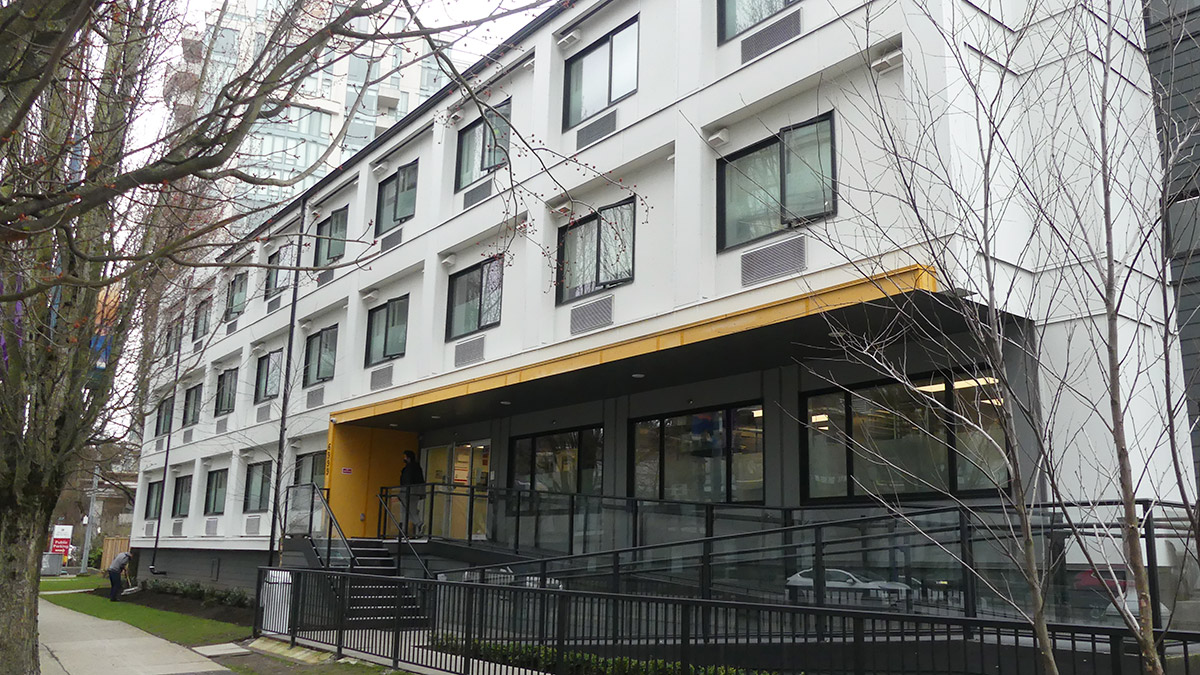 Photograph of the front of the Alderbridge temporary modular home