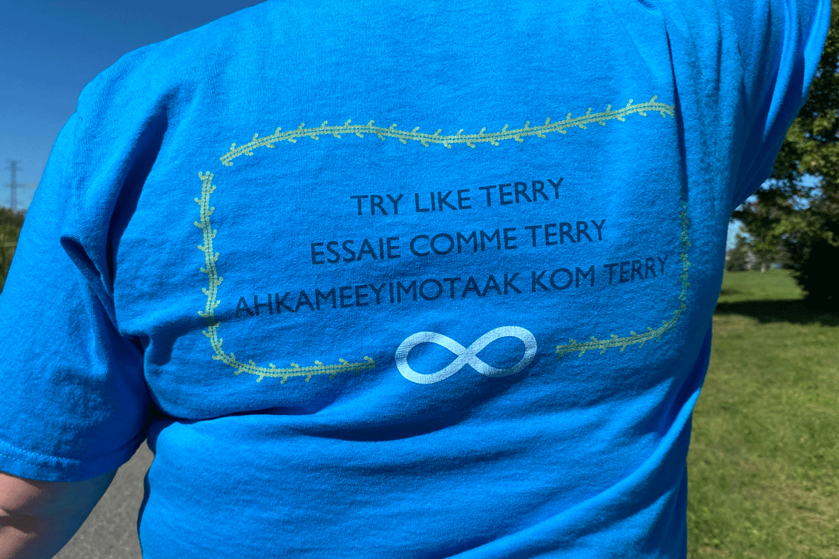 The back of Stephanie Lingard's shirt that says "Try Like Terry."