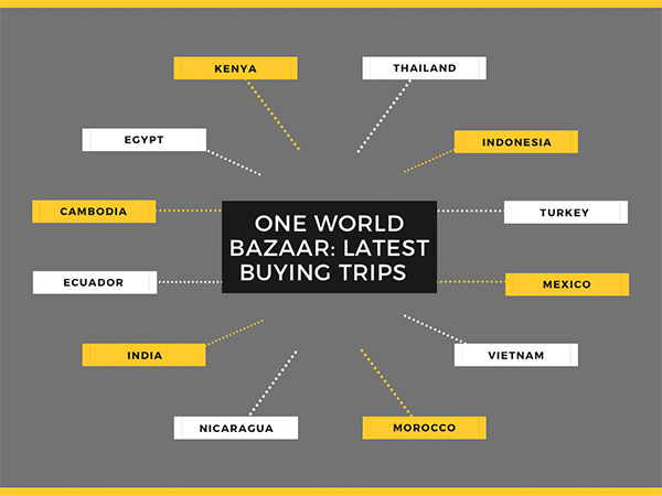 An infographic web of countries the owners have visited in the last few years. The countries listed are: Thailand, Indonesia, Turkey, Mexico, Vietnam, Morocco, Nicaragua, India, Ecuador, Cambodia, Egypt, and Kenya.