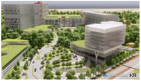 Illustration shows buildings, roads and landscaped areas of the planned new Civic site of The Ottawa Hospital