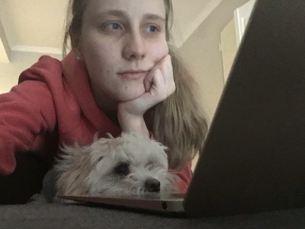 Morgane and Flurry both stare at a computer screen.