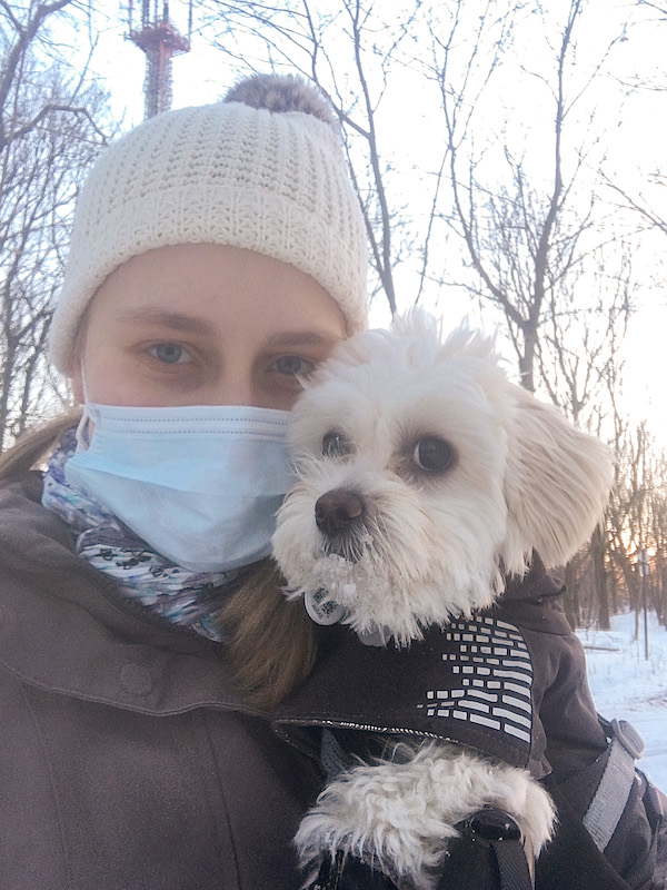 Selfie or Morgane and Flurry in the snow.