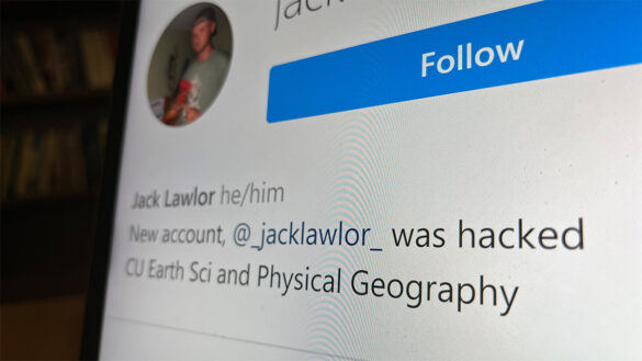 Photo of Jack Lawlor's new Instagram account with the bio written as "new account @_jacklawlor_ was hacked."