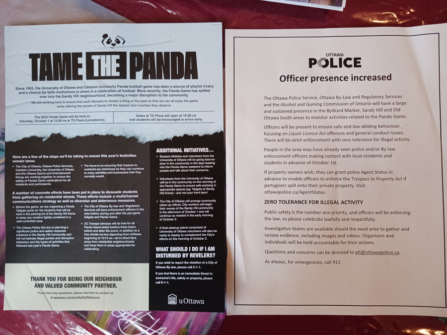 A photo of the flyers distributed by Ottawa and the Ottawa Police Service