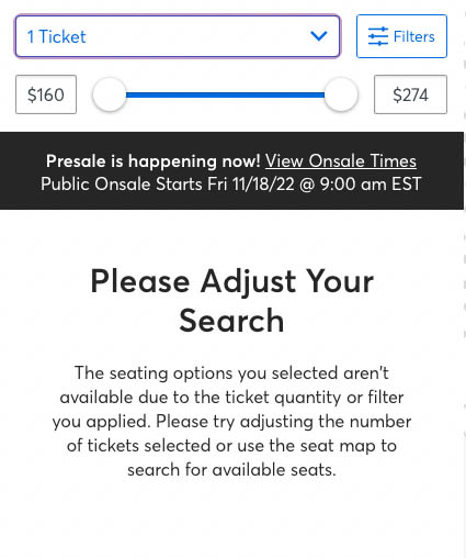 A screenshot of a note stating that no tickets are available