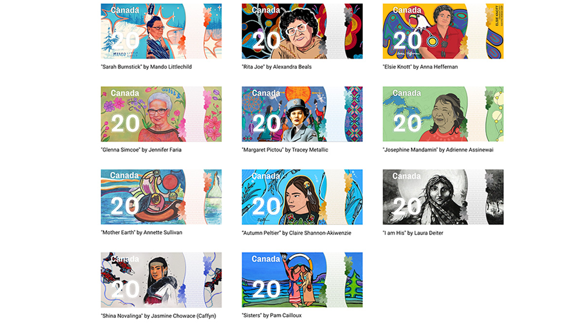 “Change the Bill” designs from the website of the Native Women’s Association of Canada, which is urging institutions like the Royal Canadian Mint and Canada Post to depict Indigenous women in commemorative symbols. [Photo © Angel Xing/Capital Current]