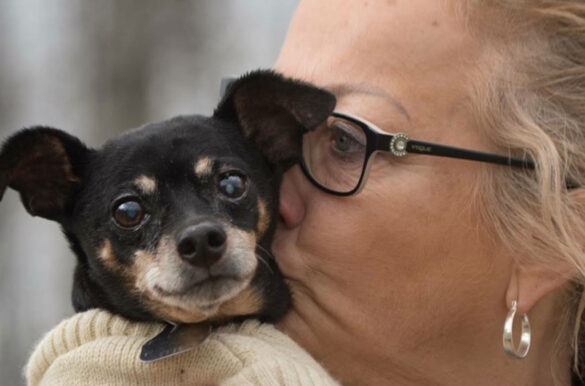 Bonnie Cherry kissing her Palliative care dog