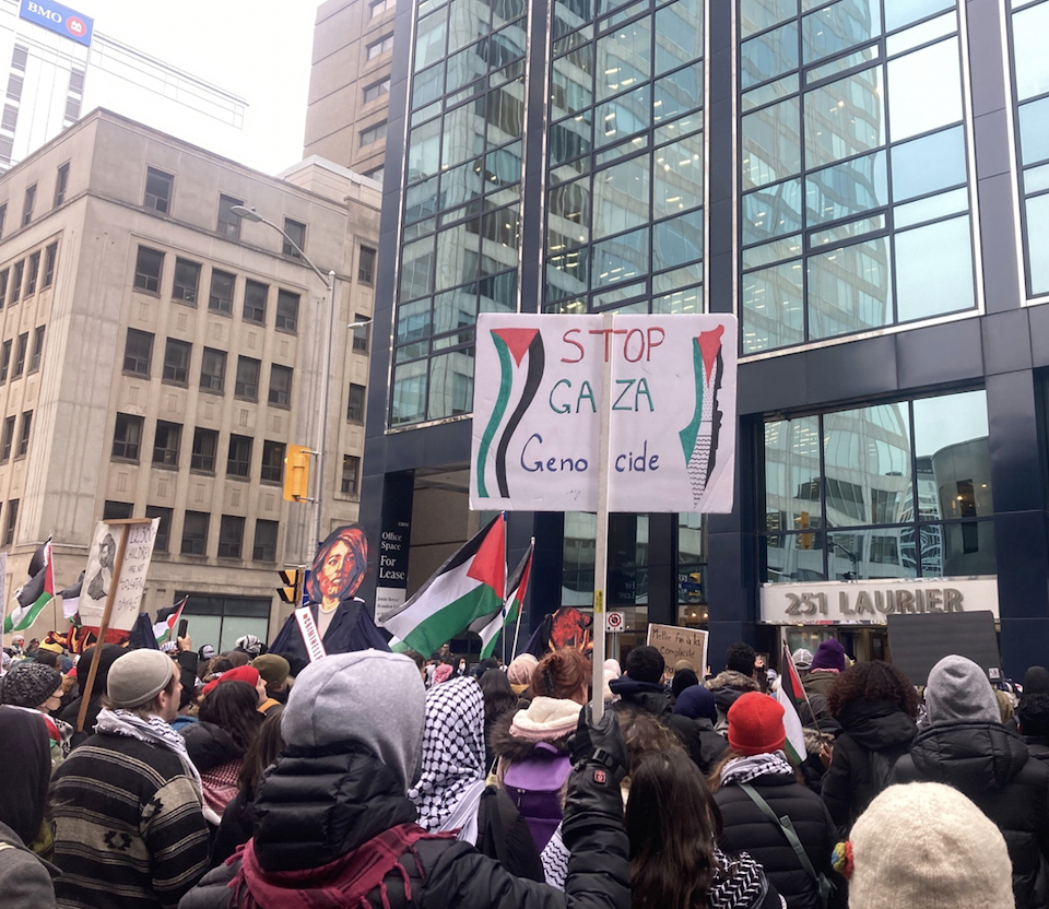 large crowd in downtown Ottawa protests against Israel attacks in Gaza