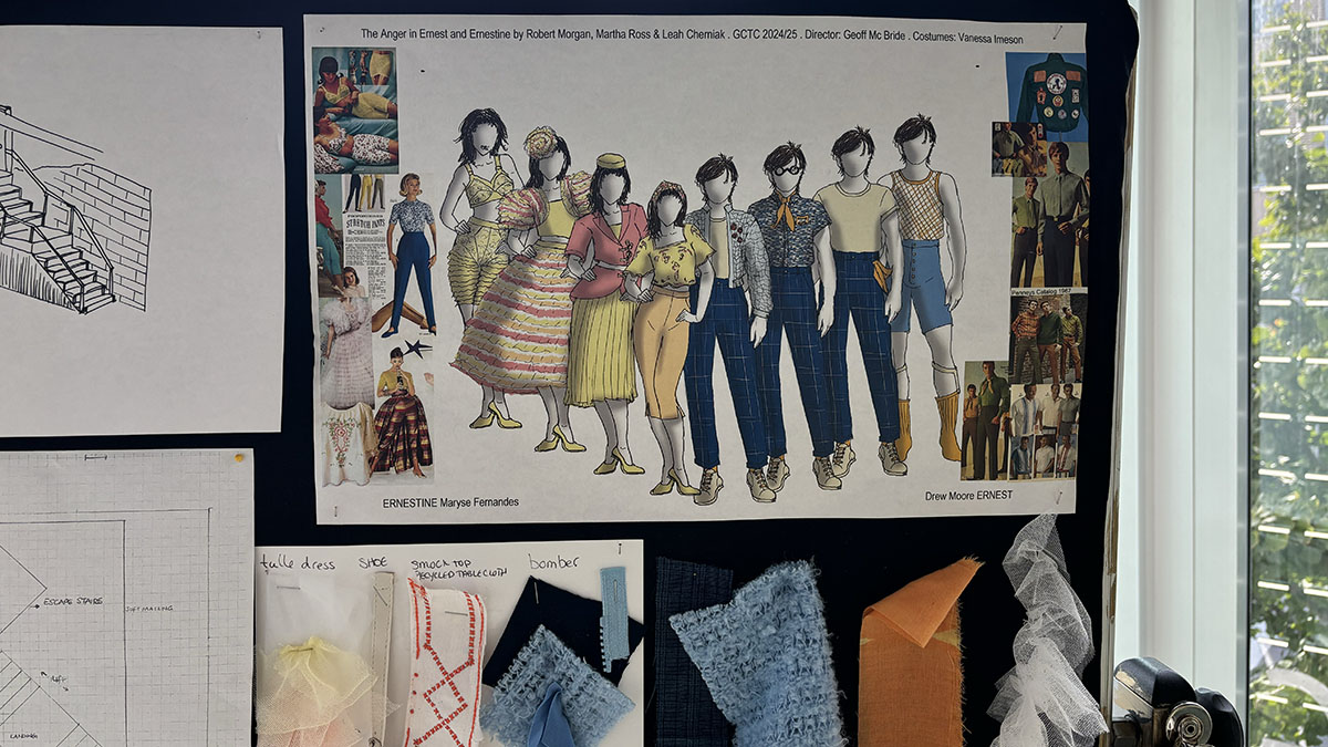 Photo showing costume design of GCTC's debut production, "The Anger of Ernest and Ernestine."