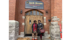 The two women in charge of Maama Watali stand in front of the Fourth Avenue Baptist Church in Ottawa.