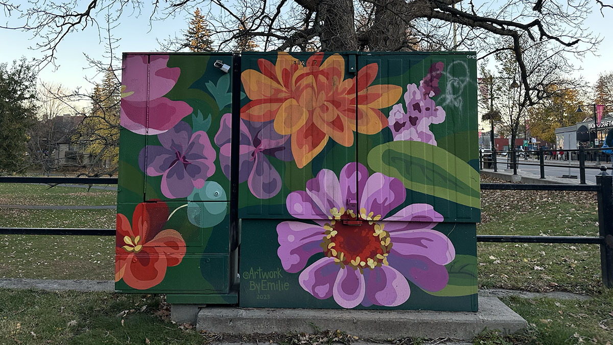 Flowers wrap around an electrical box