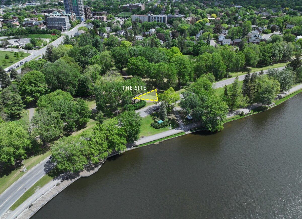 A birds-eye view of the triangular wedge in which the monument will be located. 