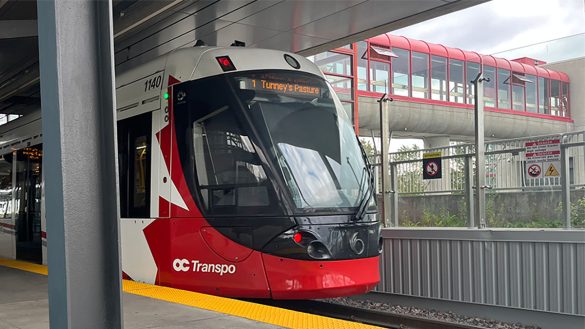 Line 1 train at Blair Station going towards Tunney's Pasture.